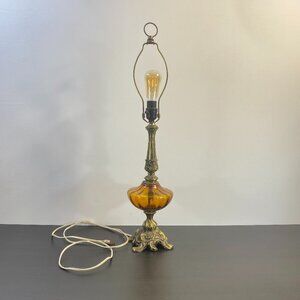 Vintage Brass Glass Table Lamp, Tall Electric Decor, Golden Color, Perfect Worki